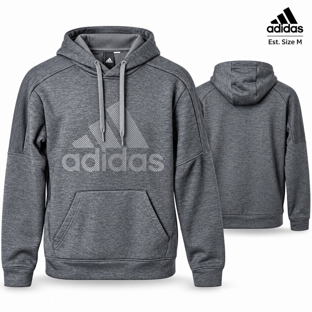 Adidas Men's M Gray Heather Performance Pullover Hoodie Logo Athletic Sweatshirt